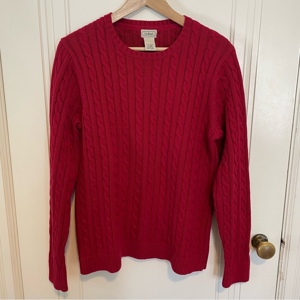 Vintage L.L. Bean Cable Knit Fisherman Sweater 100% Cotton‎ Crewneck Size L
